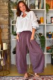 Vivienne Plaid Relaxed Barrel Pant Aubergine & Denim
